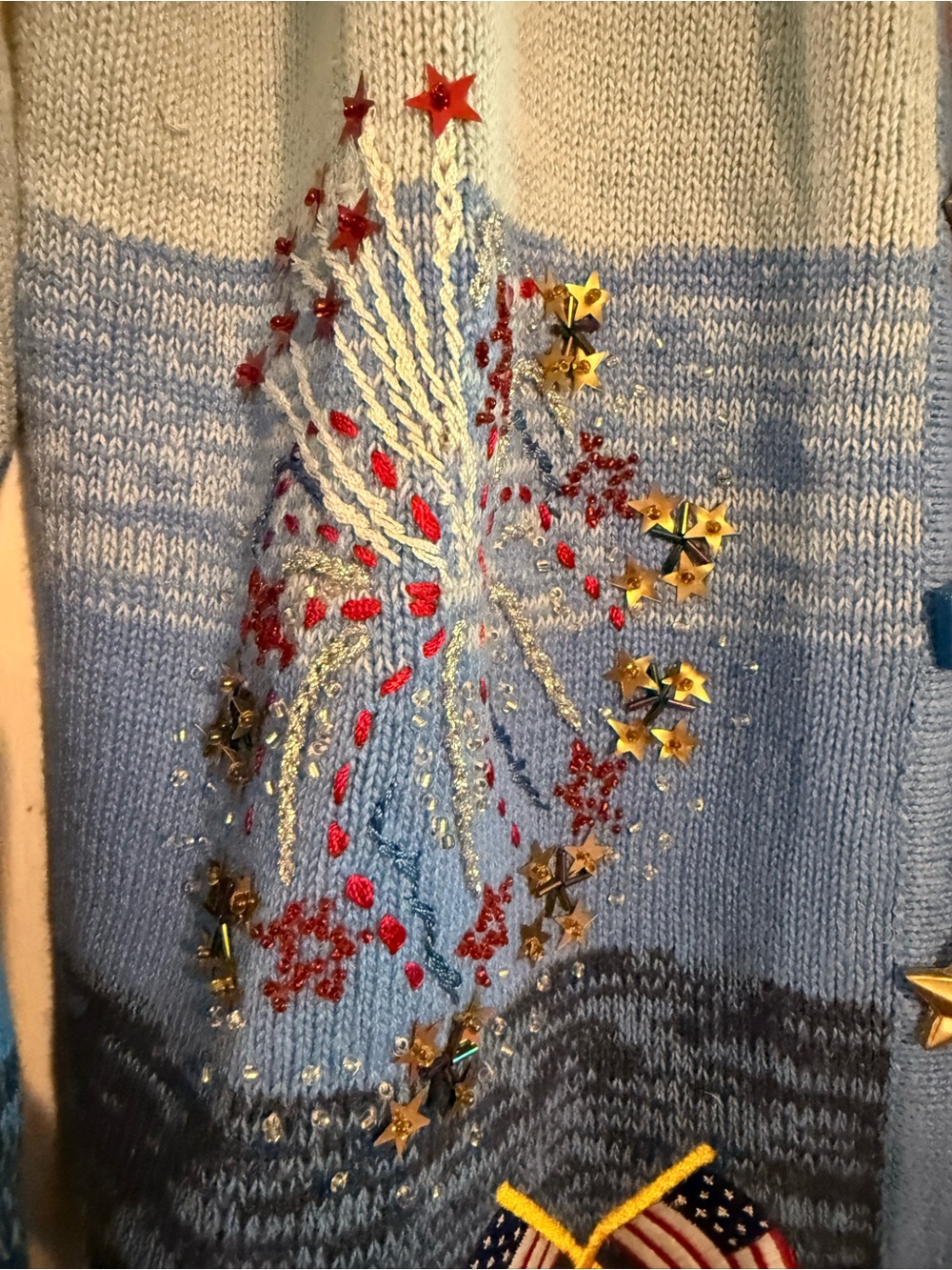 EUC! Storybook Knits Embroidered Flag/Fireworks/4th of July Cardigan Sweater - Picture 3 of 9